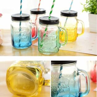 Mason jar with lid and straw